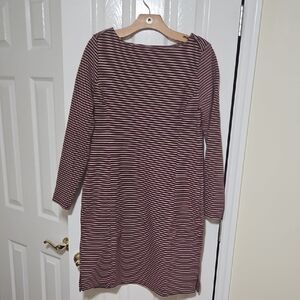 Duluth Trading Co Burgundy and White Striped Long Sleeve Dress
